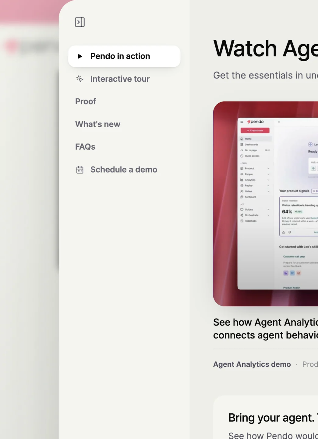 The Agent Analytics hero with the folder-tab subnav attached to the frame